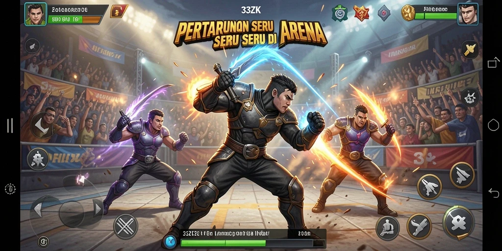 Screenshot 33ZK menampilkan aksi pertarungan yang mendebarkan antara karakter.
