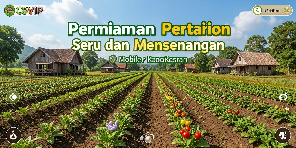 Tangkapan layar gameplay C8VIP yang menunjukkan pertanian yang subur dan menarik.