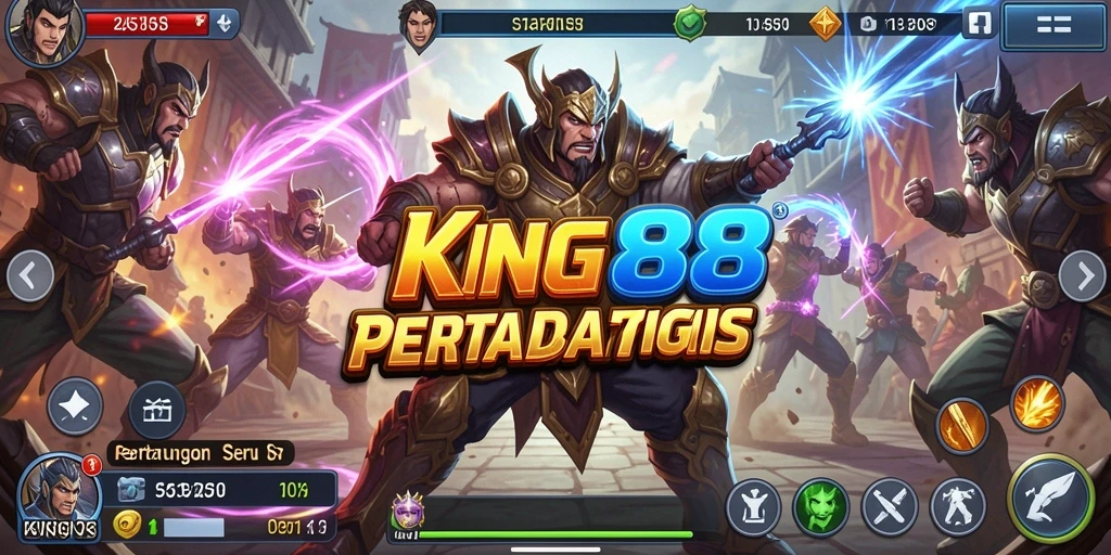Tampilan aksi mendebarkan dalam gameplay KING88 dengan karakter bertarung.