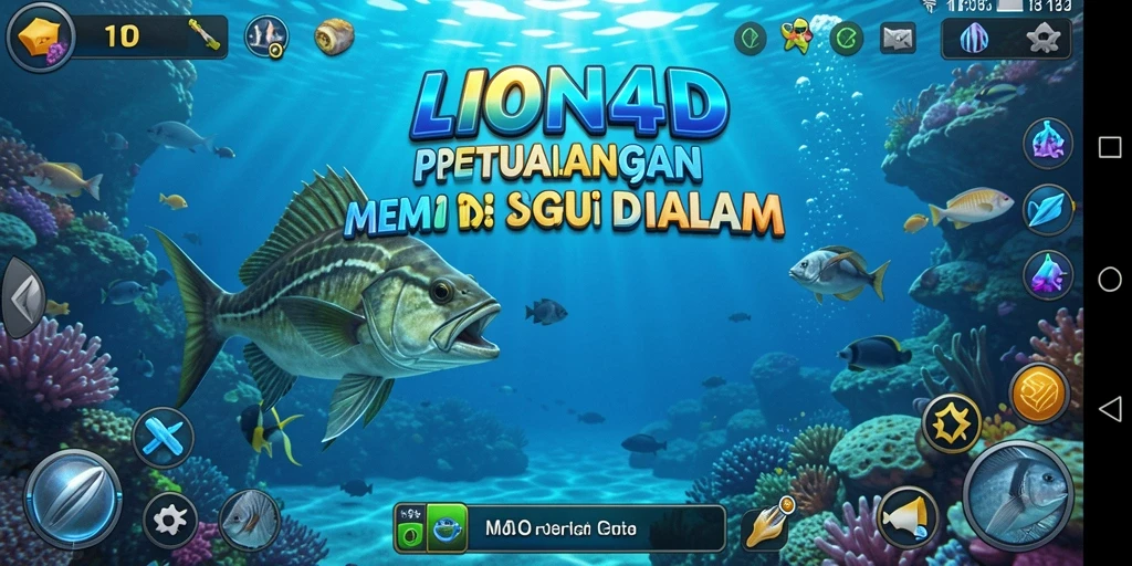 Screenshot menampilkan gameplay seru di LION4D saat menangkap ikan.