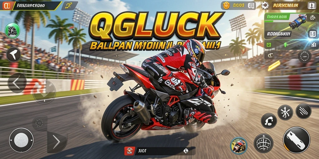 Gameplay seru QGLUCK dengan balapan motor yang mendebarkan.