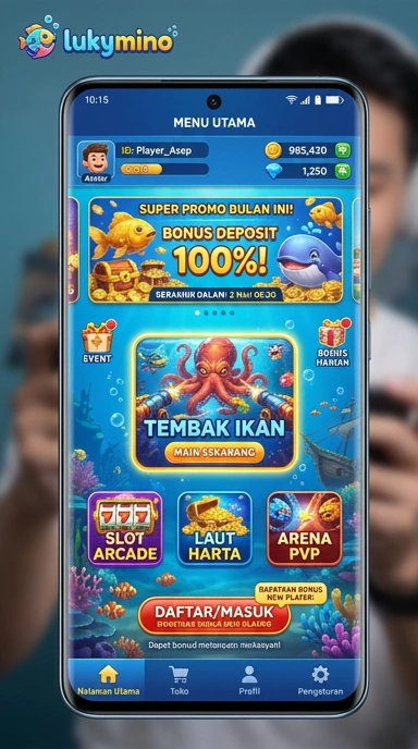 Tampilan antarmuka aplikasi lukymino yang mudah digunakan.